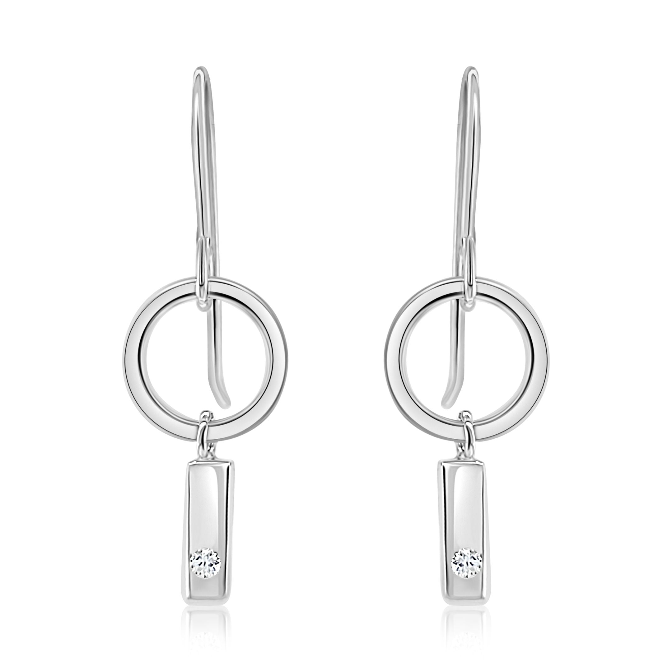 Beautiful Sterling Silver Circle Earrings with Flush Set Cubic Zirconia