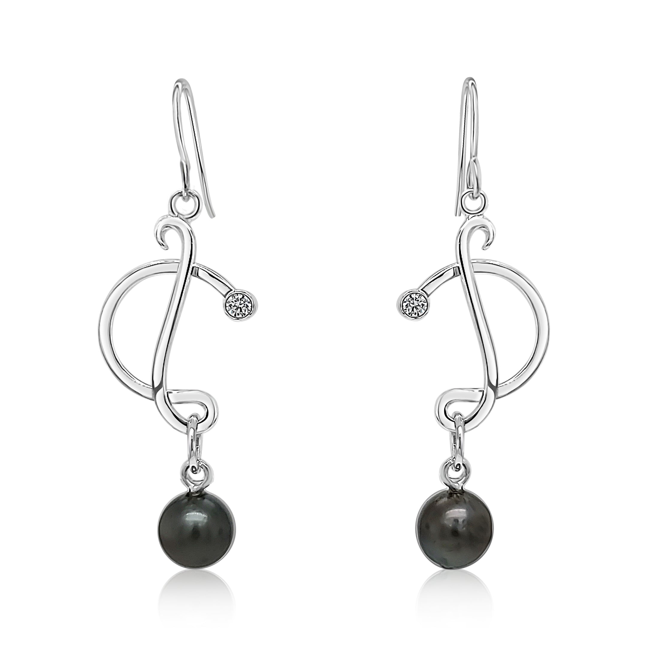 Tahitian Pearl earrings with Cubic Zirconia  earrings set in Sterling Silver.