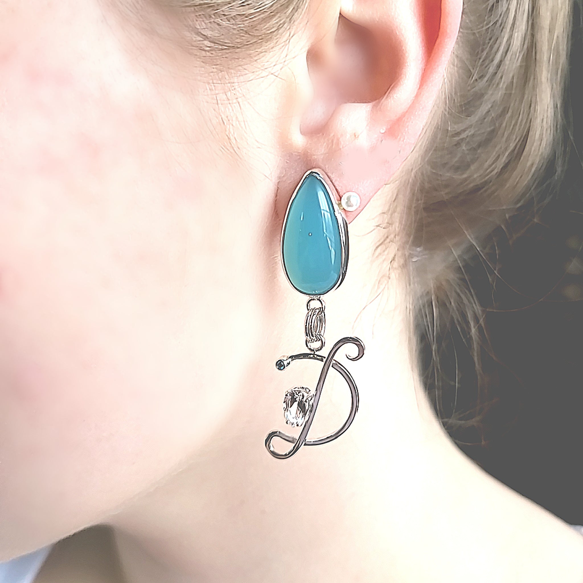 Chalcedony and Blue Diamond Earrings