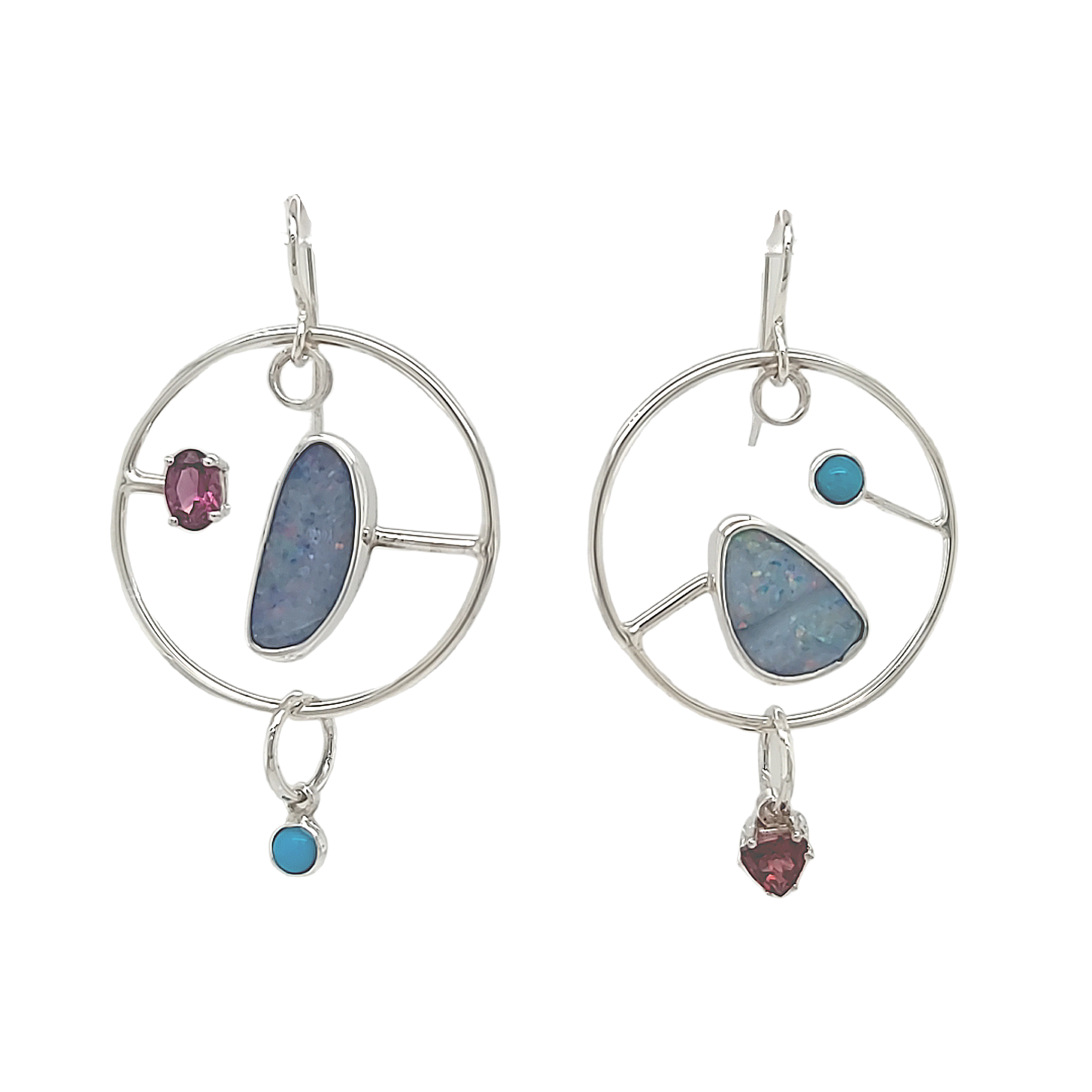 Opal and Rhodolite Earrings