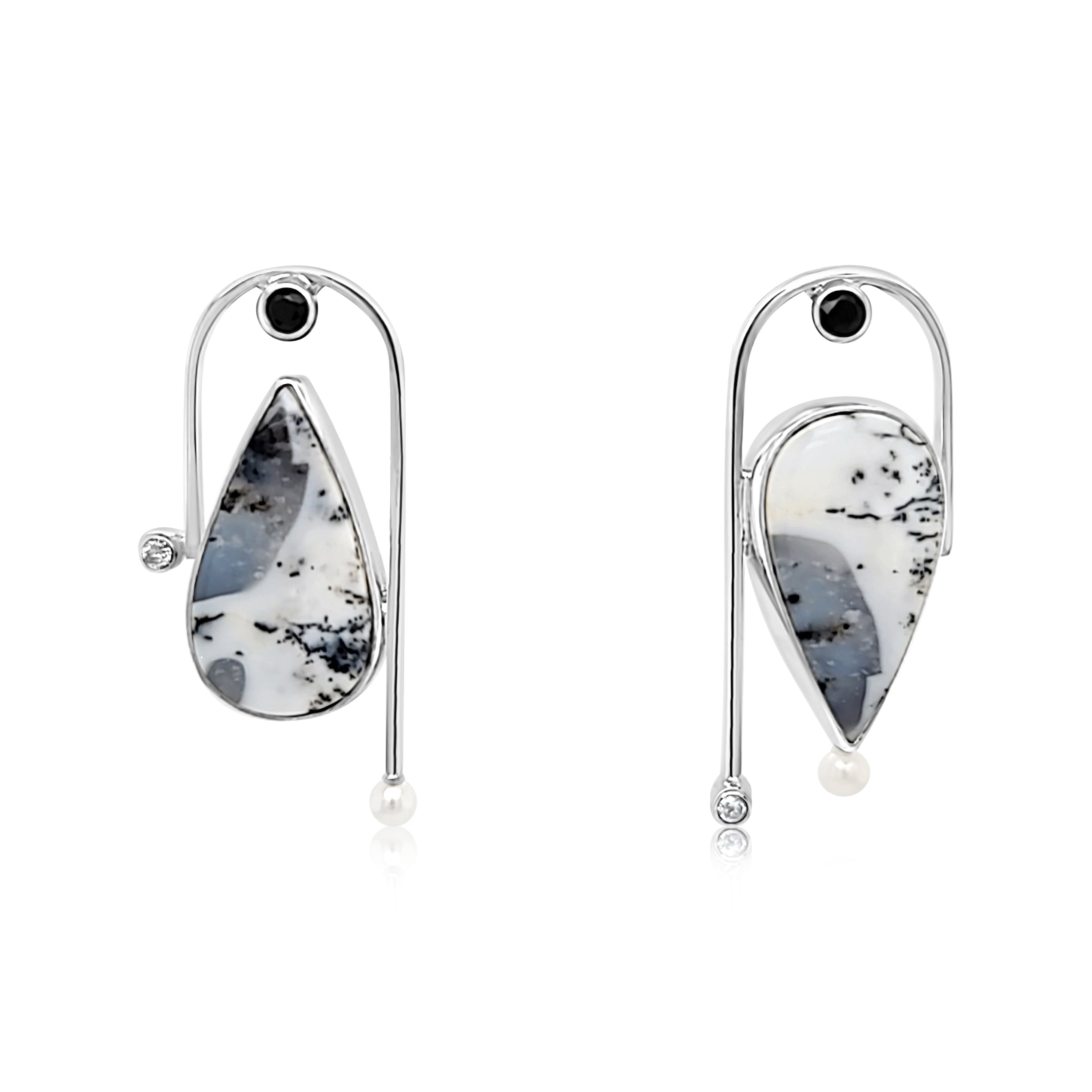 Dendritic Opal and Silvermist Diamond Earrings