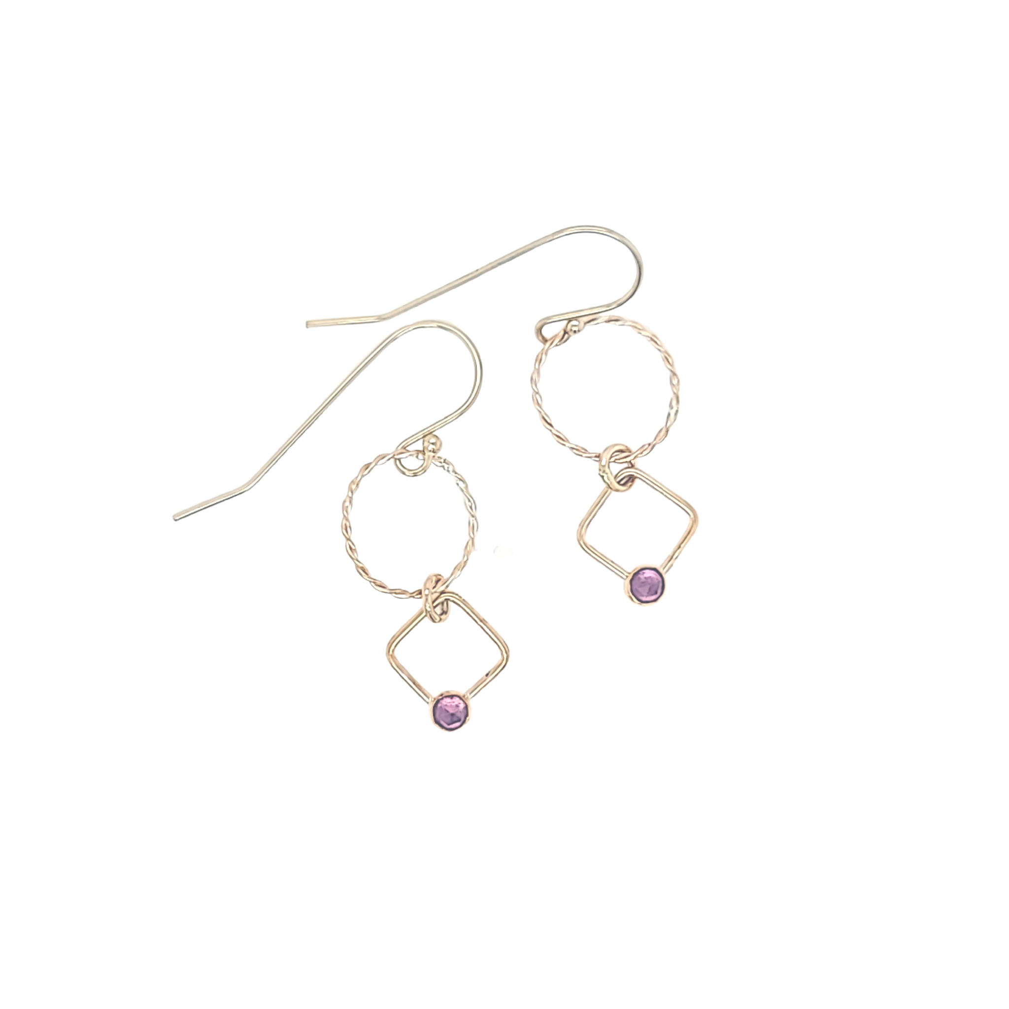 Twist and Square Amethyst GF Earrings