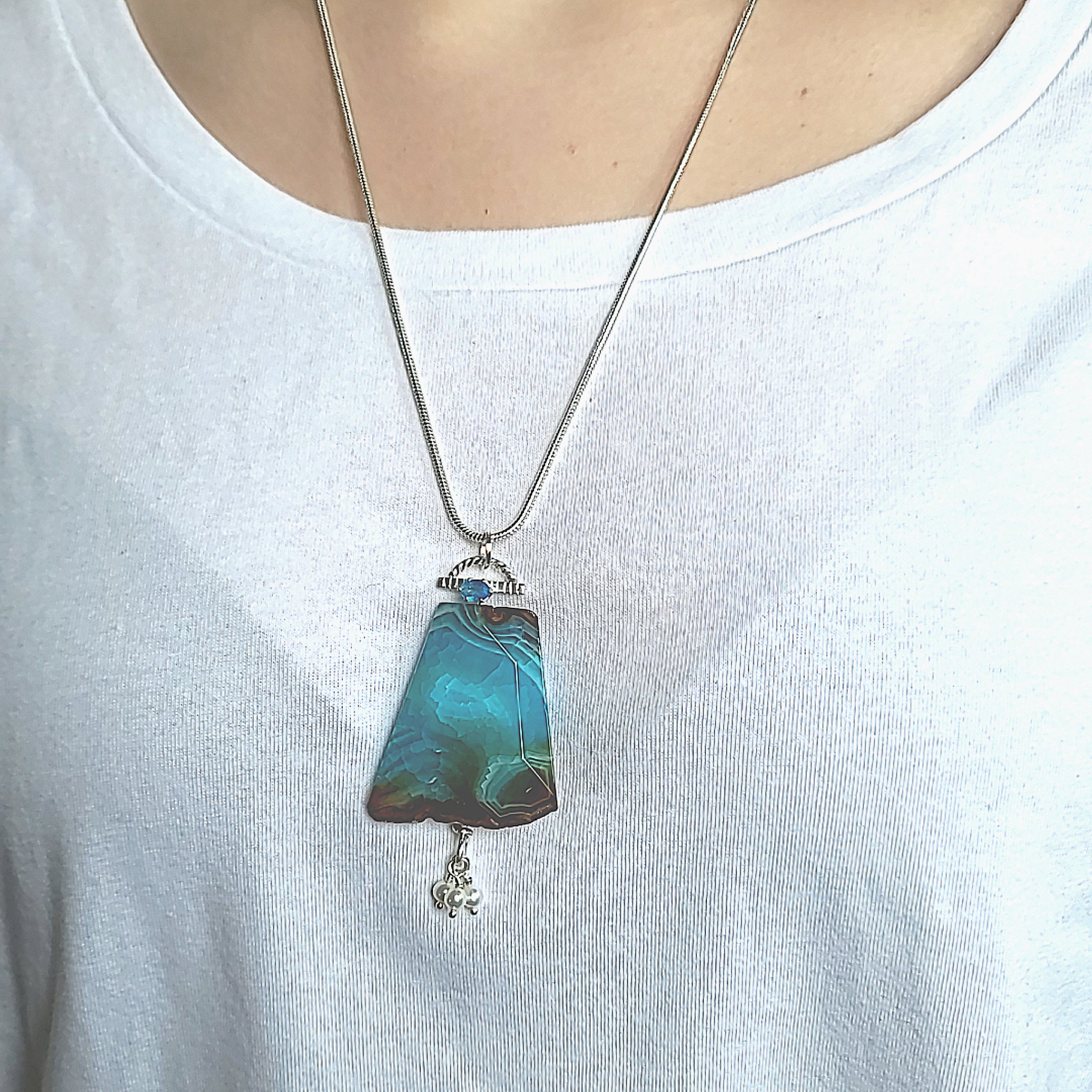 Agate and Neon Apatite Pendant