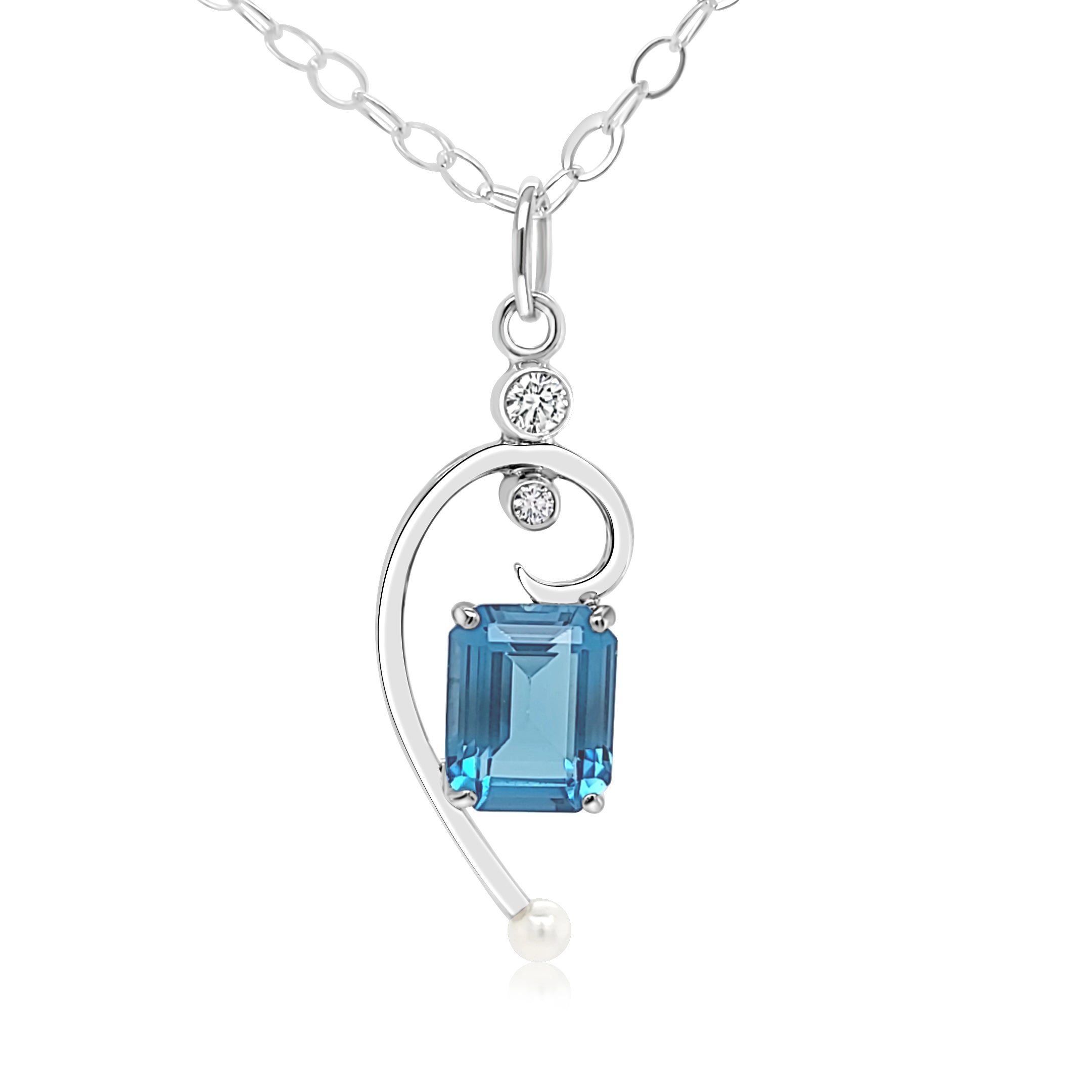 Emerald Cut Blue Topaz Pendant