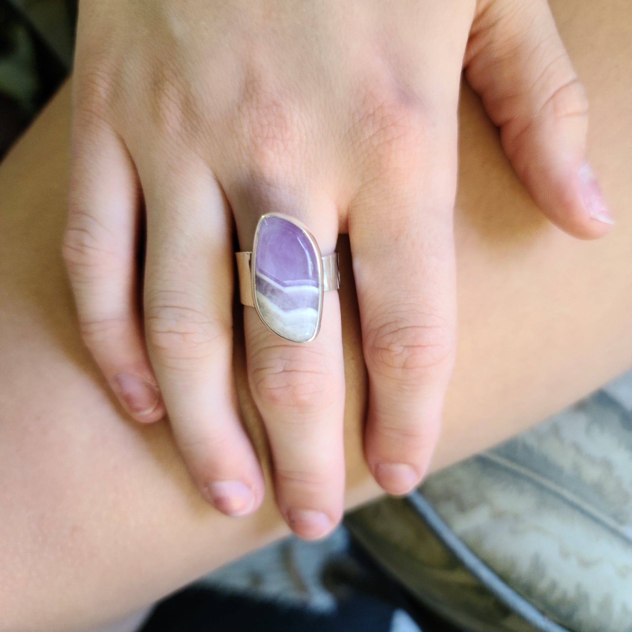 Chevron Amethyst Adjustable Ring